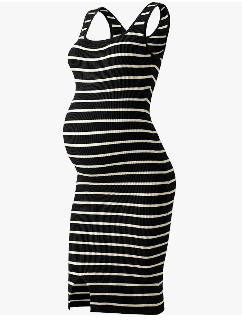 Women's Black & White Striped Maternity Bodycon Tank Dress